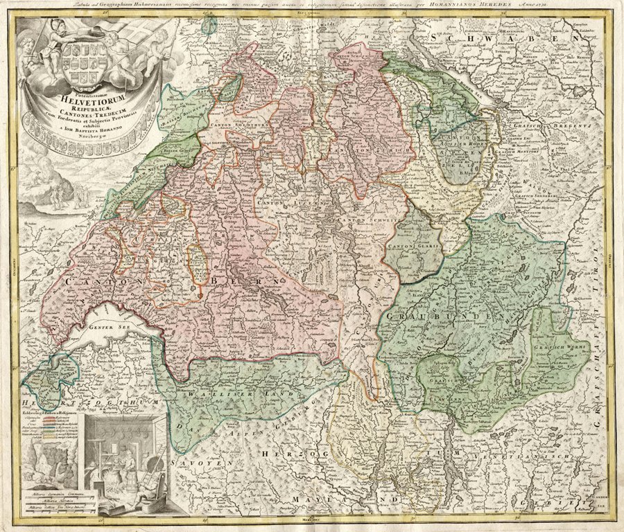 um 1732 - Canton Schweitz von Homann, Johann Baptist - (mit Wappen)